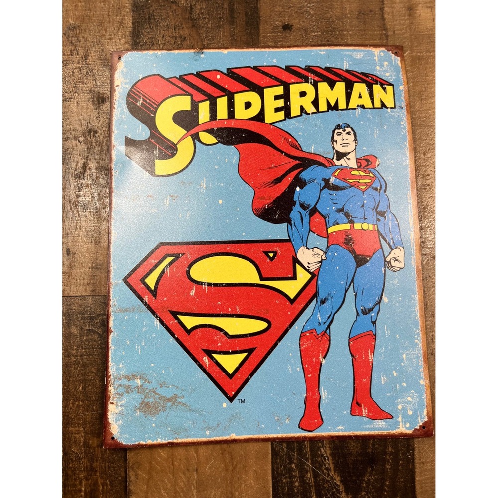 DC Comics Superman Tin Sign Metal Wall Decor Blue Red Yellow Distressed USA Made